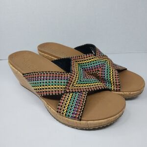 Skechers Beverly Delighted Womens 10 Luxe Foam Rainbow Woven Open Toe Sandals